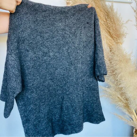 ZARA Knit Italian Yarn Charcoal Grey Half Sleeve Turtleneck Pullover Sweater M - Picture 5 of 7